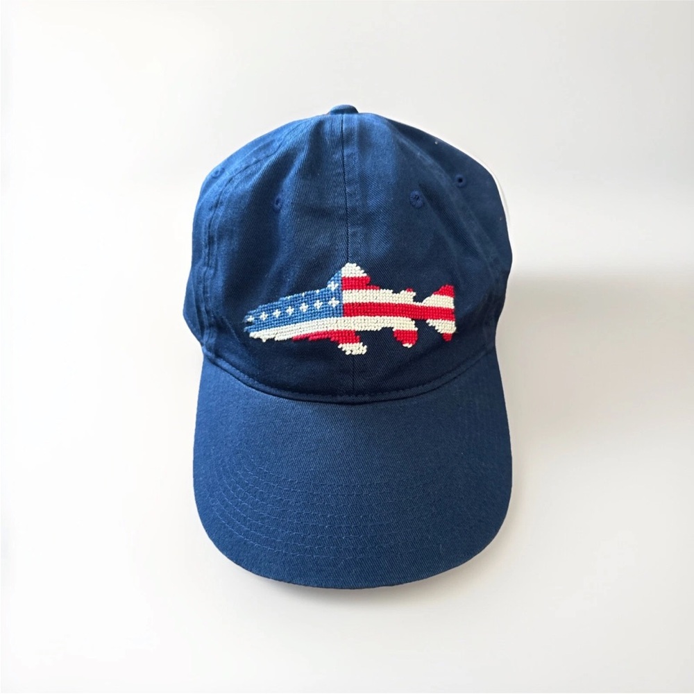 Smathers & Branson American Flag Fish Needlepoint Cap Adjustable Cap Hat